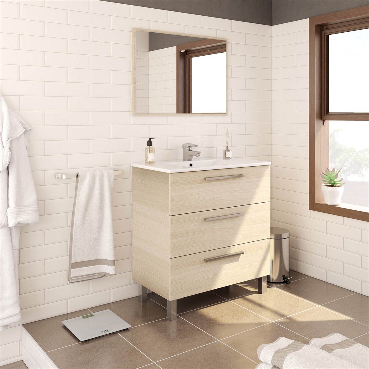  NYW - Armario de pared para baño con espejo, color blanco :  Hogar y Cocina