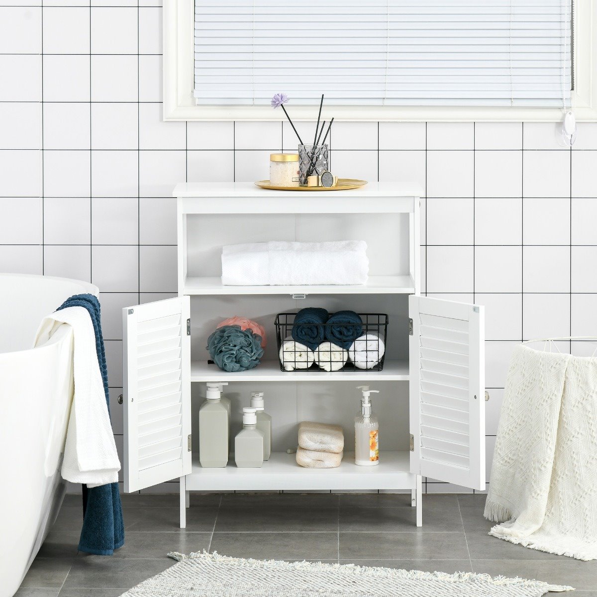 Mueble auxiliar para cuarto de baño de 60 cm de mdf con acabado en color  blanco
