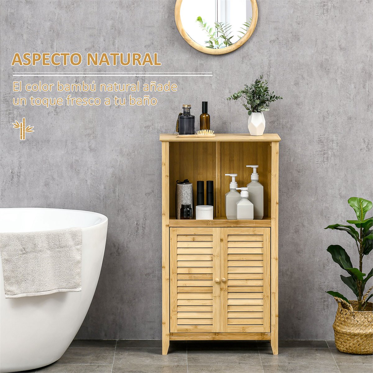 Relaxdays armario baño de bambú, Auxiliar de pared 2 puertas