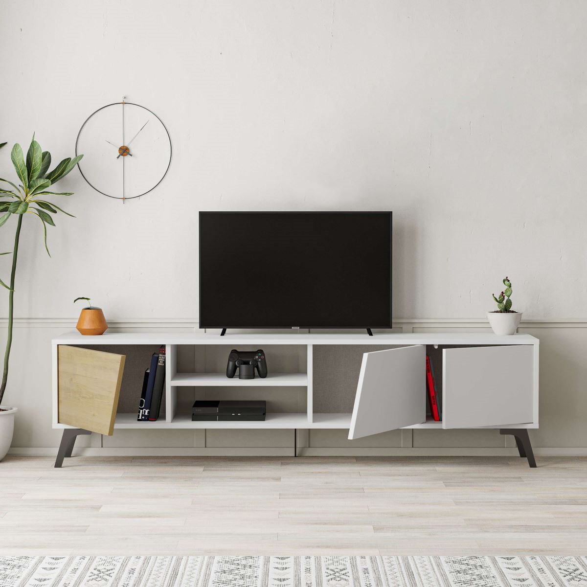 Mueble Tv Spark 180 cm Roble - Blanco