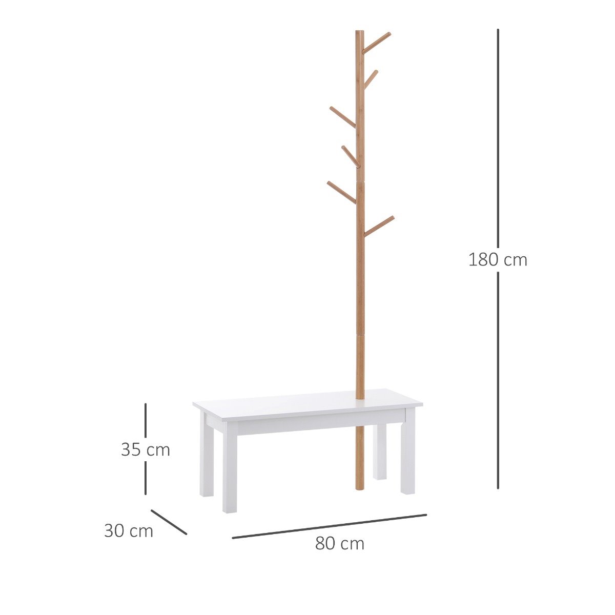 Perchero de pie de bambú con 8 ganchos HOMCOM Ø37,8x175,6 cm natural