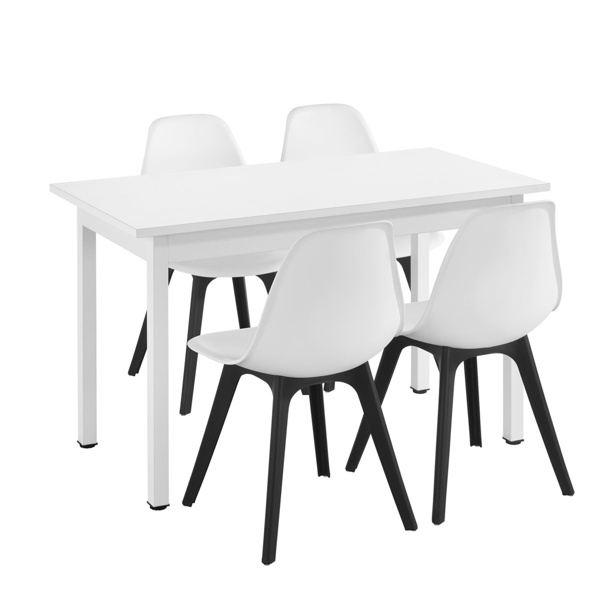 Juego de comedor IVA (mesa negra/blanca/sillas blancas)