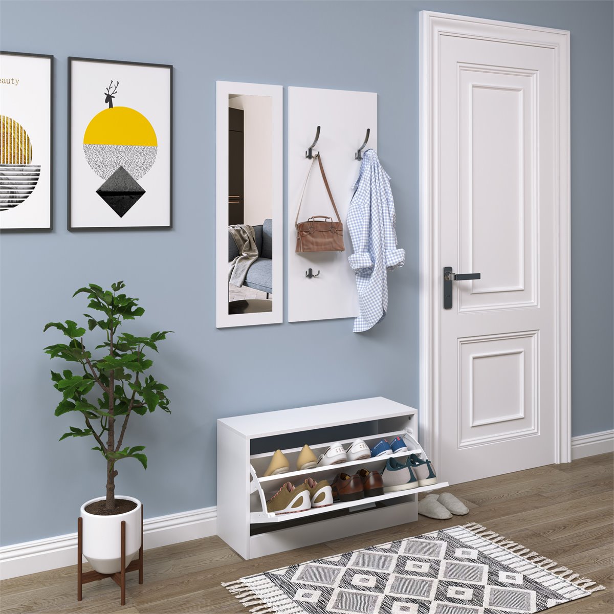 HOMCOM juego de muebles de entrada recibidor con espejo y cajón recibidor  colgante para pasillo estilo