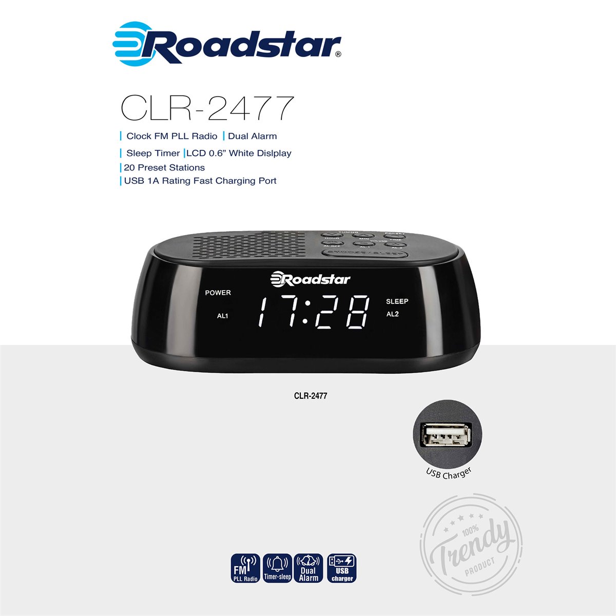 Radio Reloj Despertador Digital DAB/DAB+/FM, Roadstar CLR-290D+/WH ,2  Alarmas, Gran Pantalla LCD, Blanco - Radio despertador - Los mejores  precios
