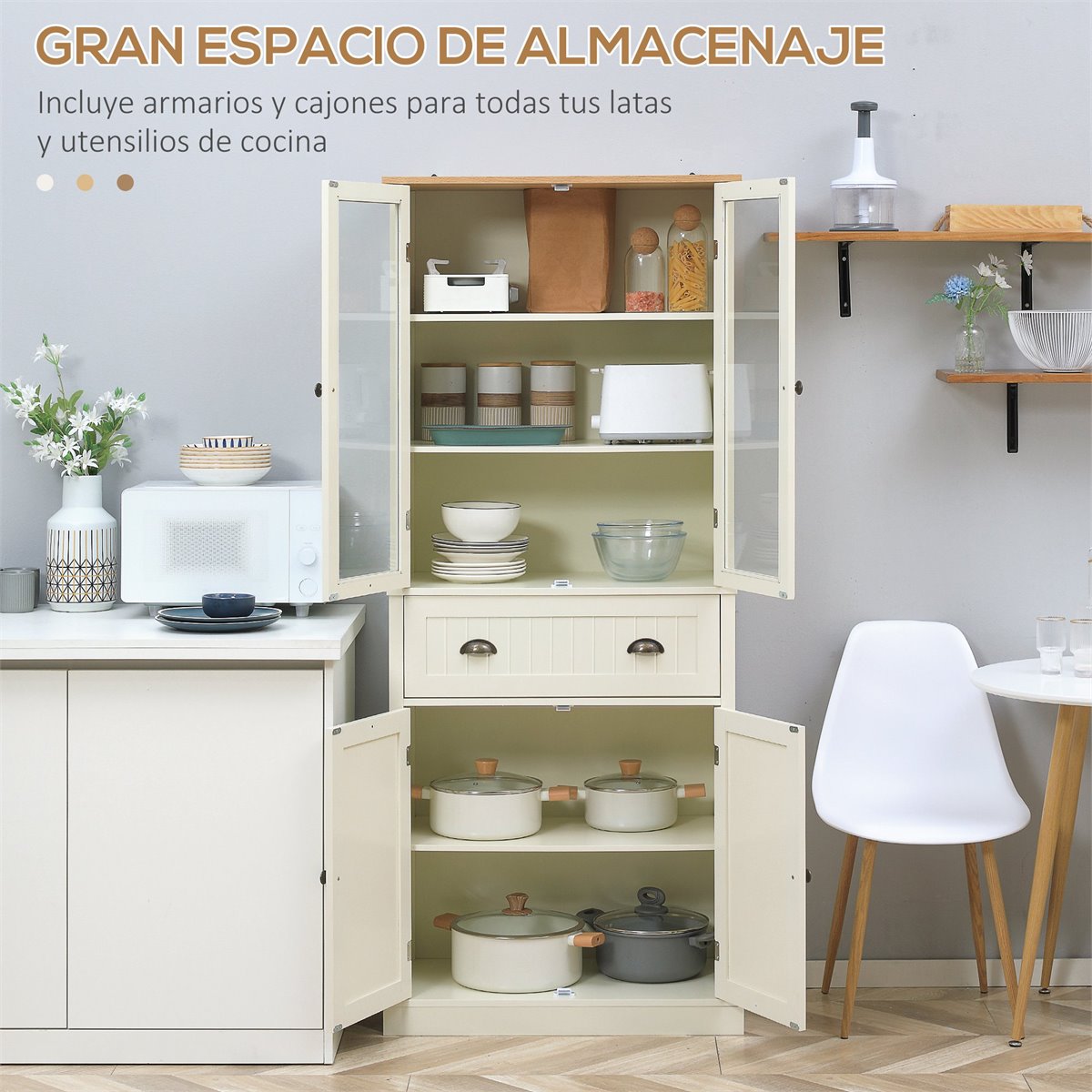 Armario Alacena de Cocina con Cajón 4 Puertas y Estantes Interiores  Ajustables Mueble Auxiliar de Almacenaje