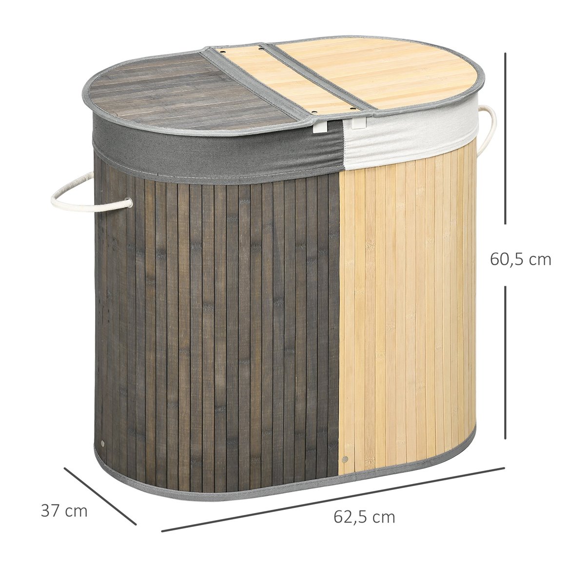 Cesto Ropa Sucia Rectangular con 2 Compartimentos, Cubo Colada, Canasta con  Tapa, Bambú, 95 L, Color