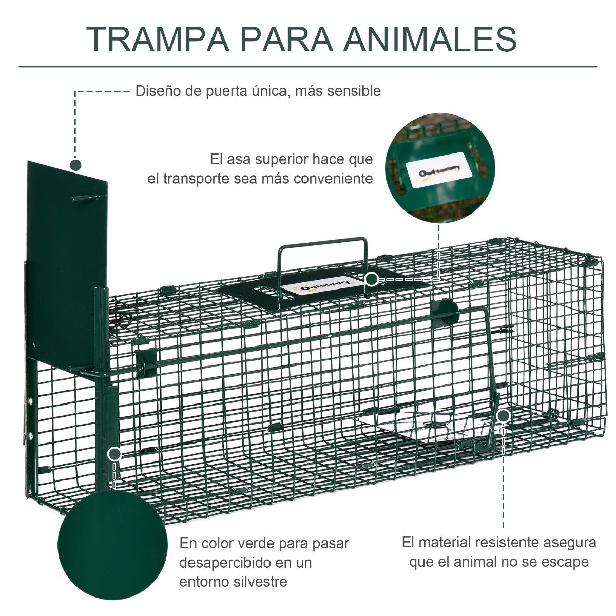 Outsunny Trampa para Animales Vivos Plegable 66x24x30,5 cm Jaula de Captura  de Alambre con Puerta y Asa para Conejos Gatos Plata