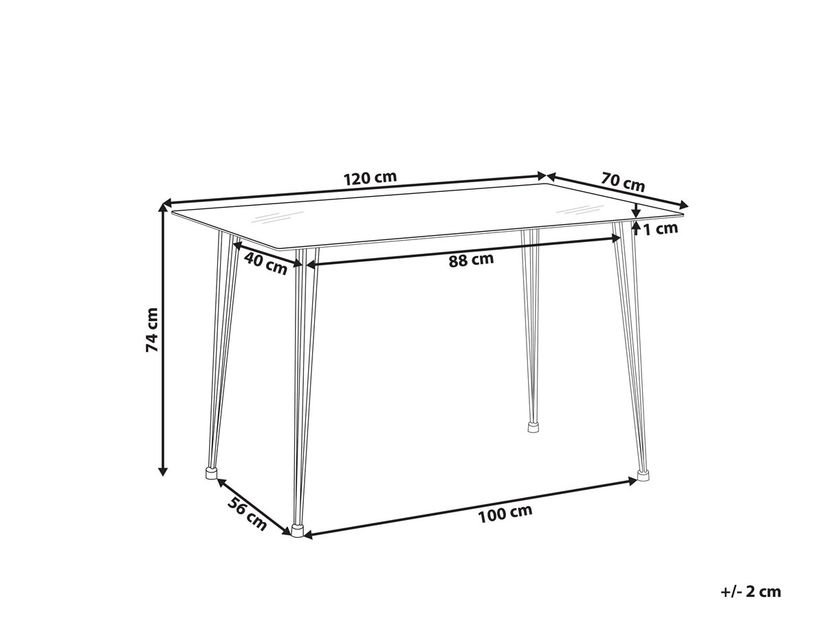 Mesa de comedor de vidrio templado blanco/dorado 120 x 70 cm MULGA