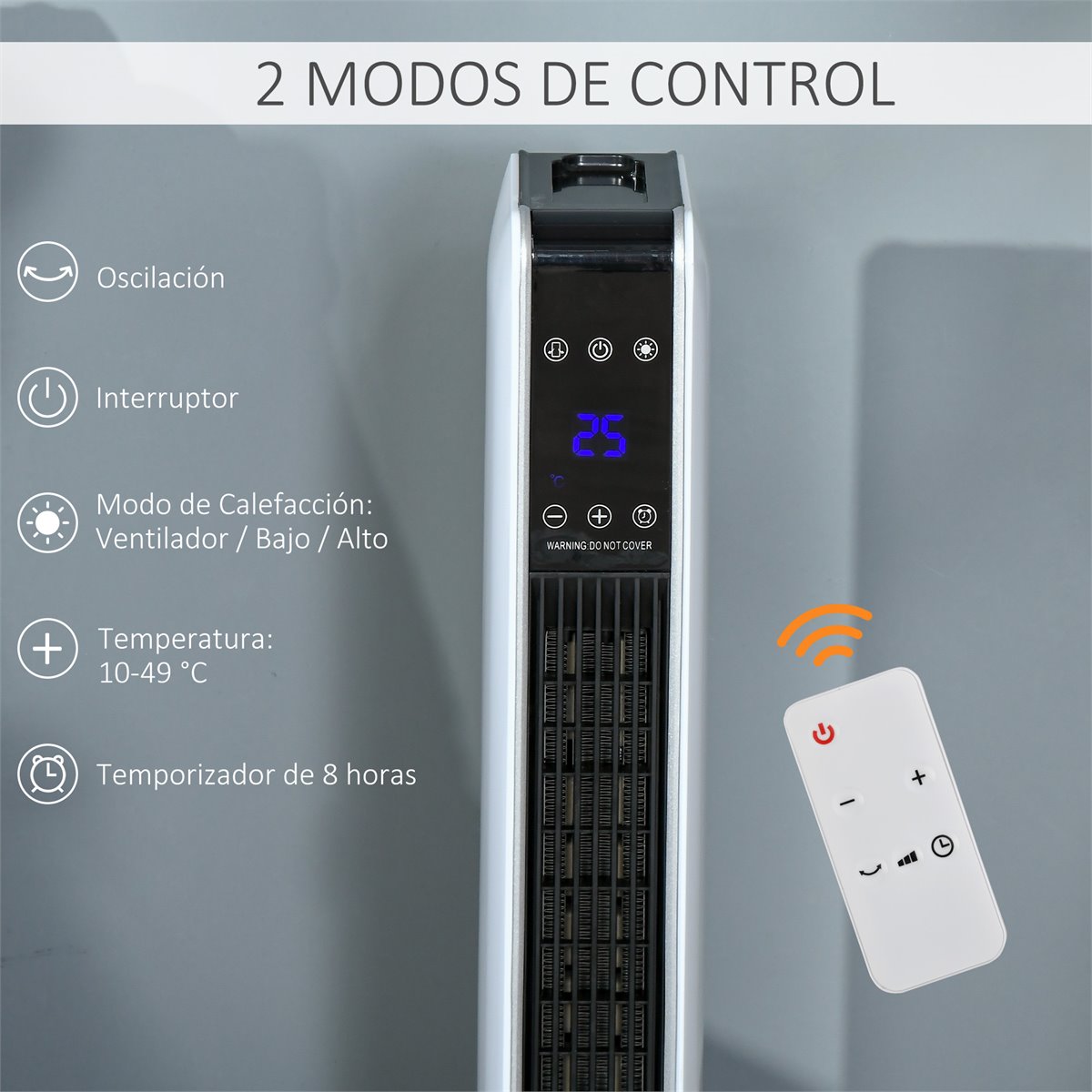 Calefactor - HOMCOM mando a distancia, LED, 3 modos de viento,  temporizador, 2000,00 W, ajustable niveles de calor, 2 elementos, Blanco
