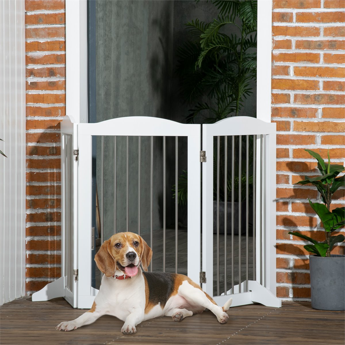 PawHut Barrera de Seguridad para Perros para Escaleras y Puertas 154x30x80  cm Valla para Perros Plegable con Soporte de Pie para Uso Interiores Blanco  - Conforama