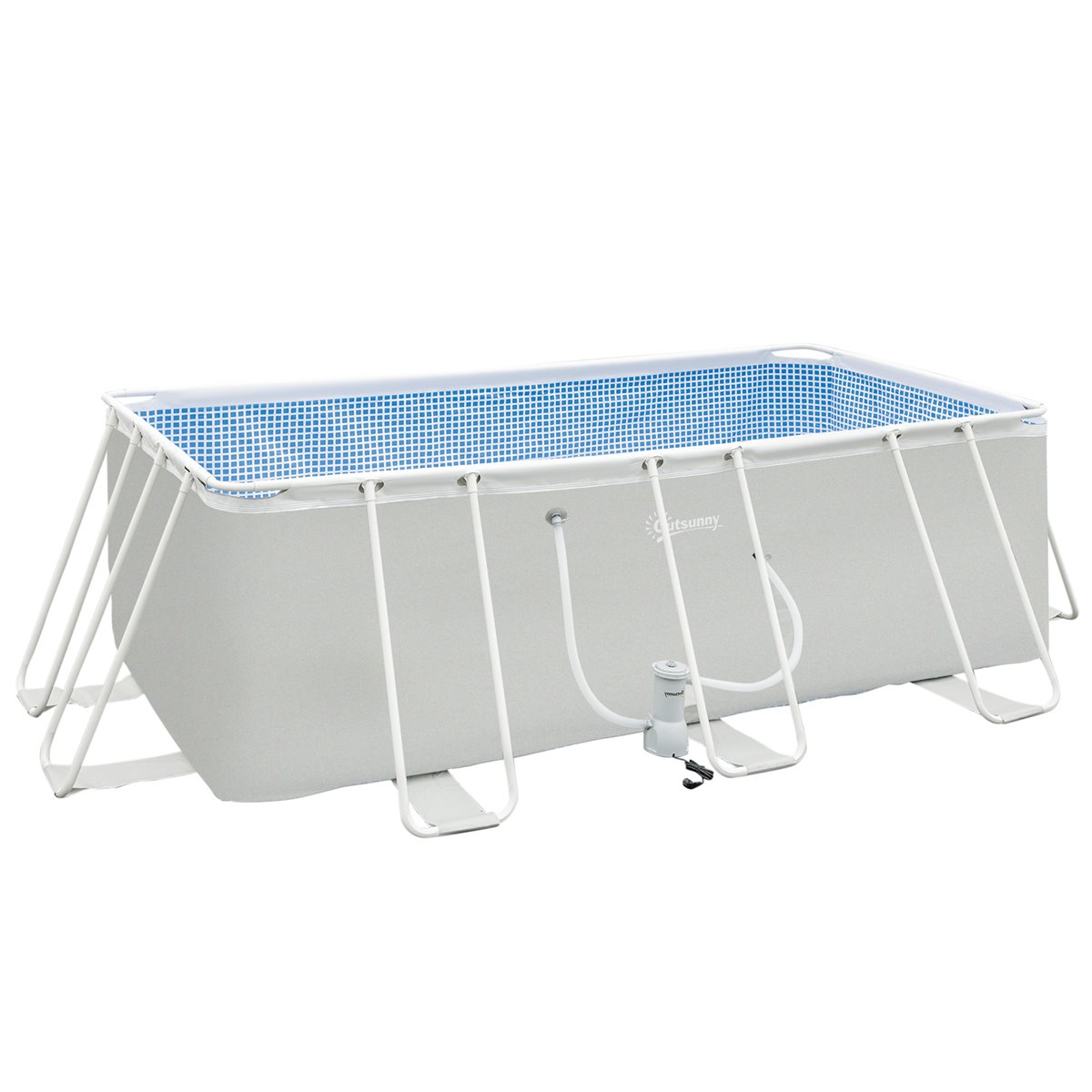 Outsunny Piscina Desmontable Tubular 340x215x80 cm Piscina Rectangular de  Exterior con Depuradora de Cartucho 4.000 L/H Mangueras Longitud 100 cm y  Marco de Acero 4200 L Gris: : Jardín