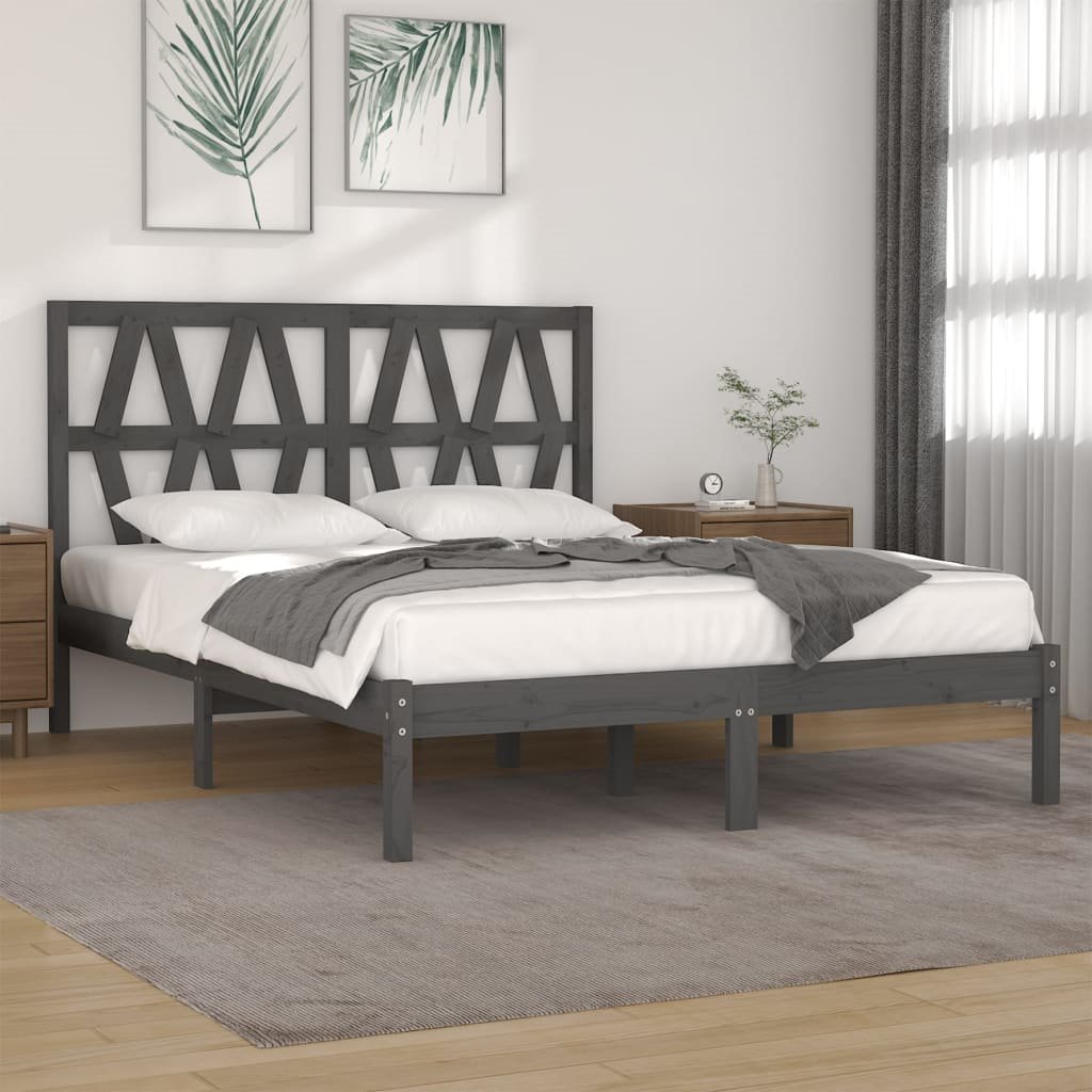 Estructura de cama de matrimonio madera maciza gris 180x200 cm