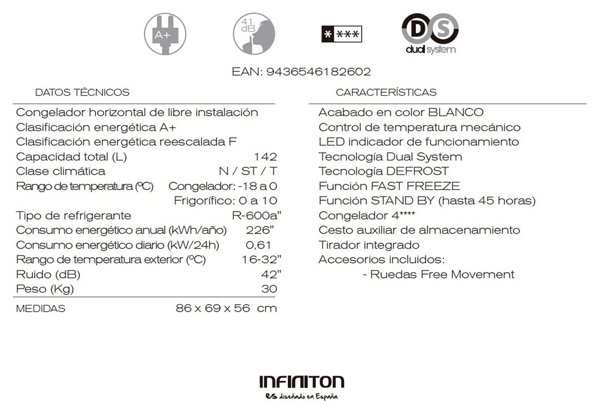 Congelador vertical Infiniton CV-A82I 80l ciclico E inox 85cm patas re