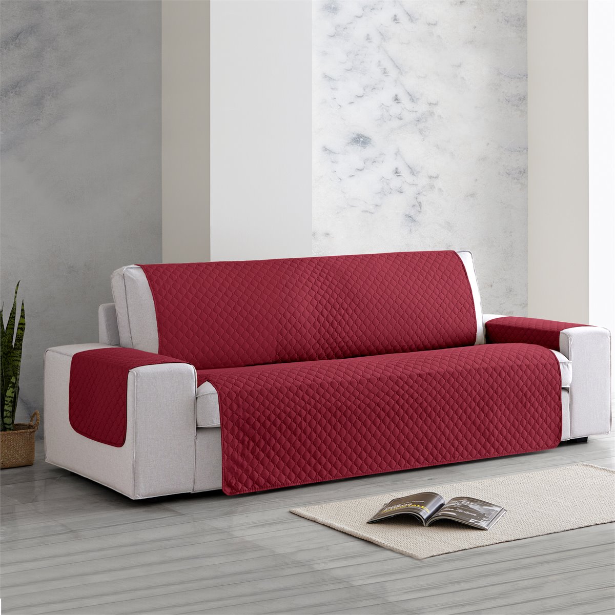 Vipalia Funda cubre sofa acolchado reversible bicolor. Fundas para sofa 3  plazas circulos. Cubre Sofas de salon antimanchas ajustables. Color Azul -  Gris. Funda de sofa 3 plazas (160 cm) - Conforama