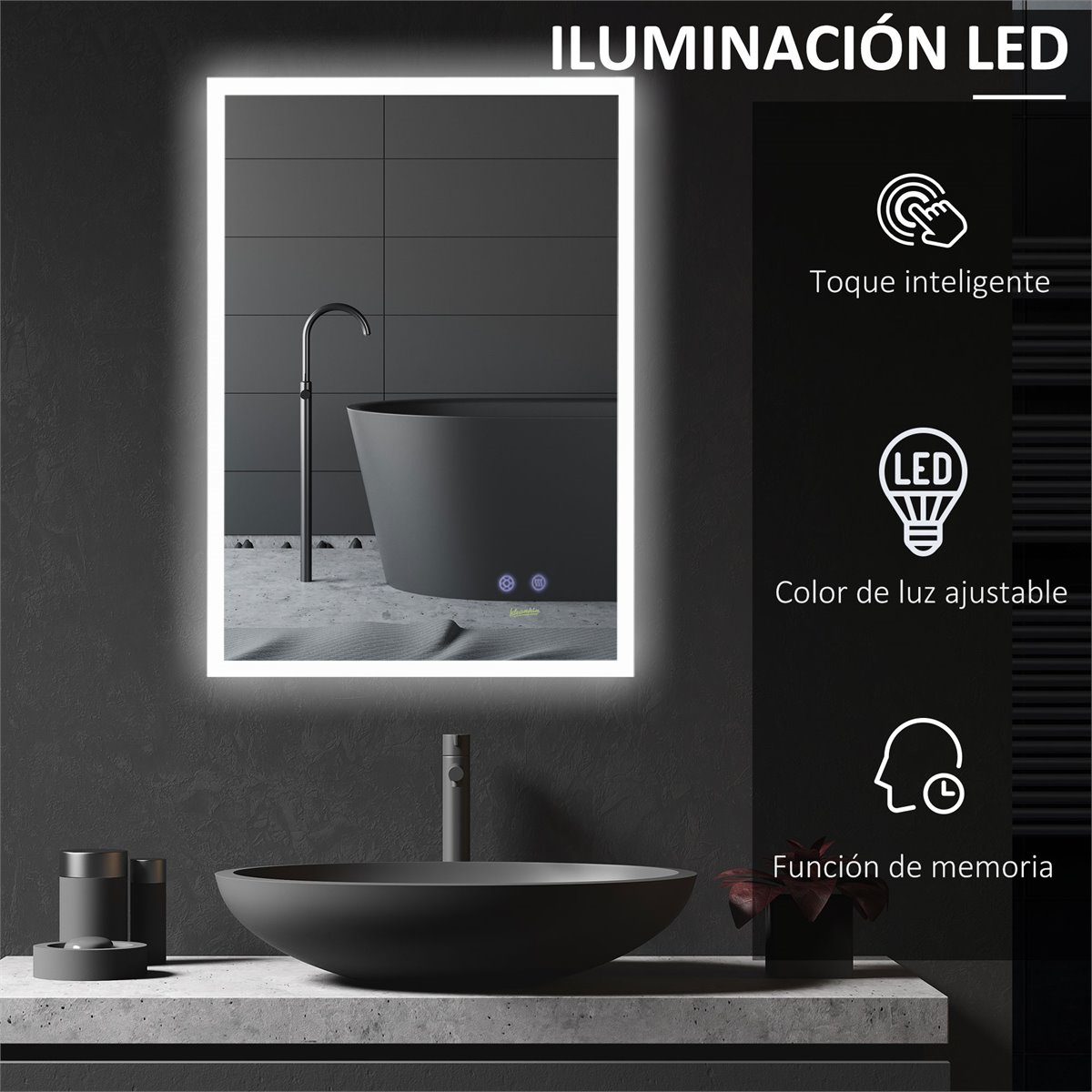 Espejo redondo de baño LED 60cm + antivaho + brillo ajustable - Conforama