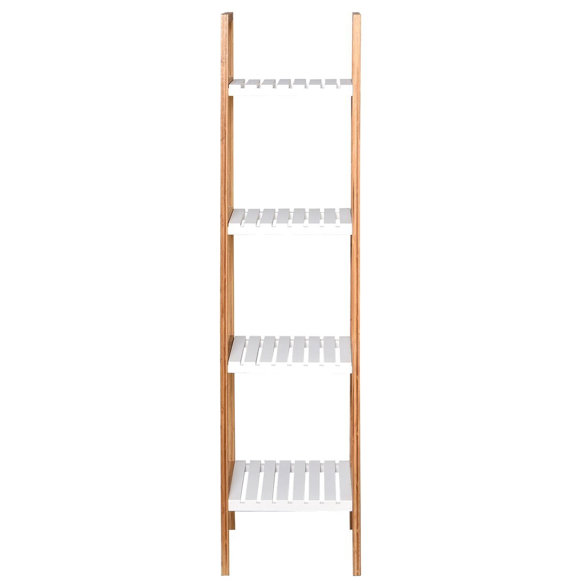 kleankin Estantería Escalera de Bambú de 4 Niveles Mueble de Almacenaje  Multifuncional para Baño Salón Cocina 35x36x138,5 cm Blanco y Natural -  Conforama