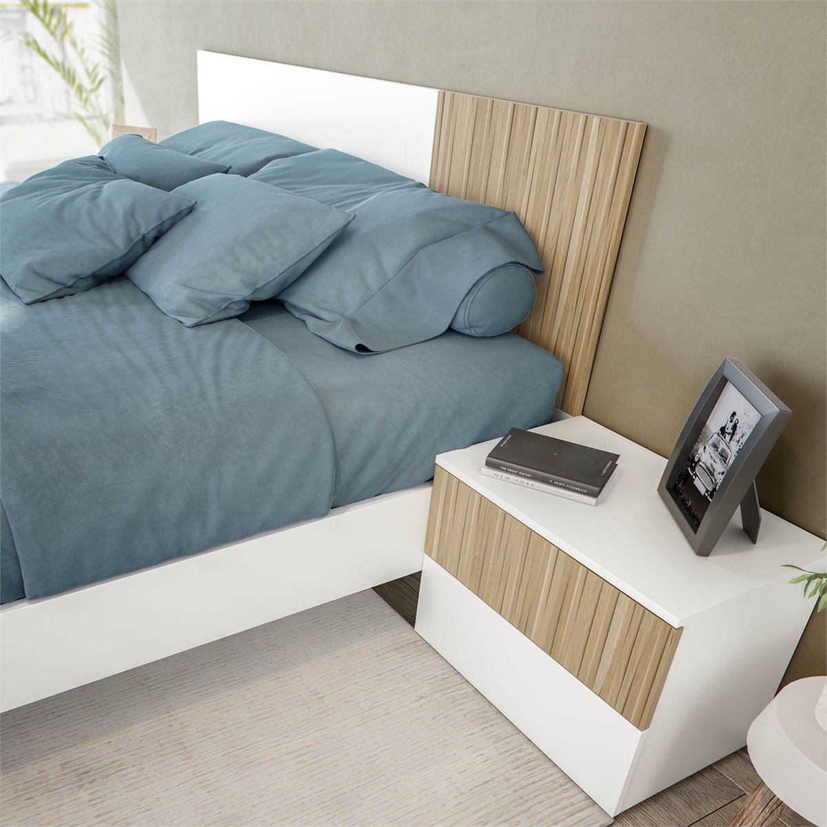 Cabecero de cama 2 mesitas color blanco y vintage dormitorio matrimonio  estilo moderno nordico cabezal para