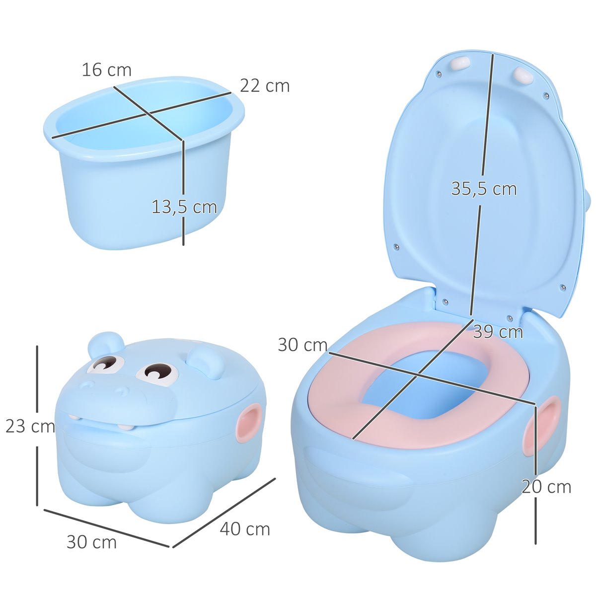 ZONEKIZ Orinal para Bebé de 6-36 Meses Orinal Infantil en Forma de Alien  con Tapa Estructura Antideslizante 35,6x35,7x22,2 cm Azul