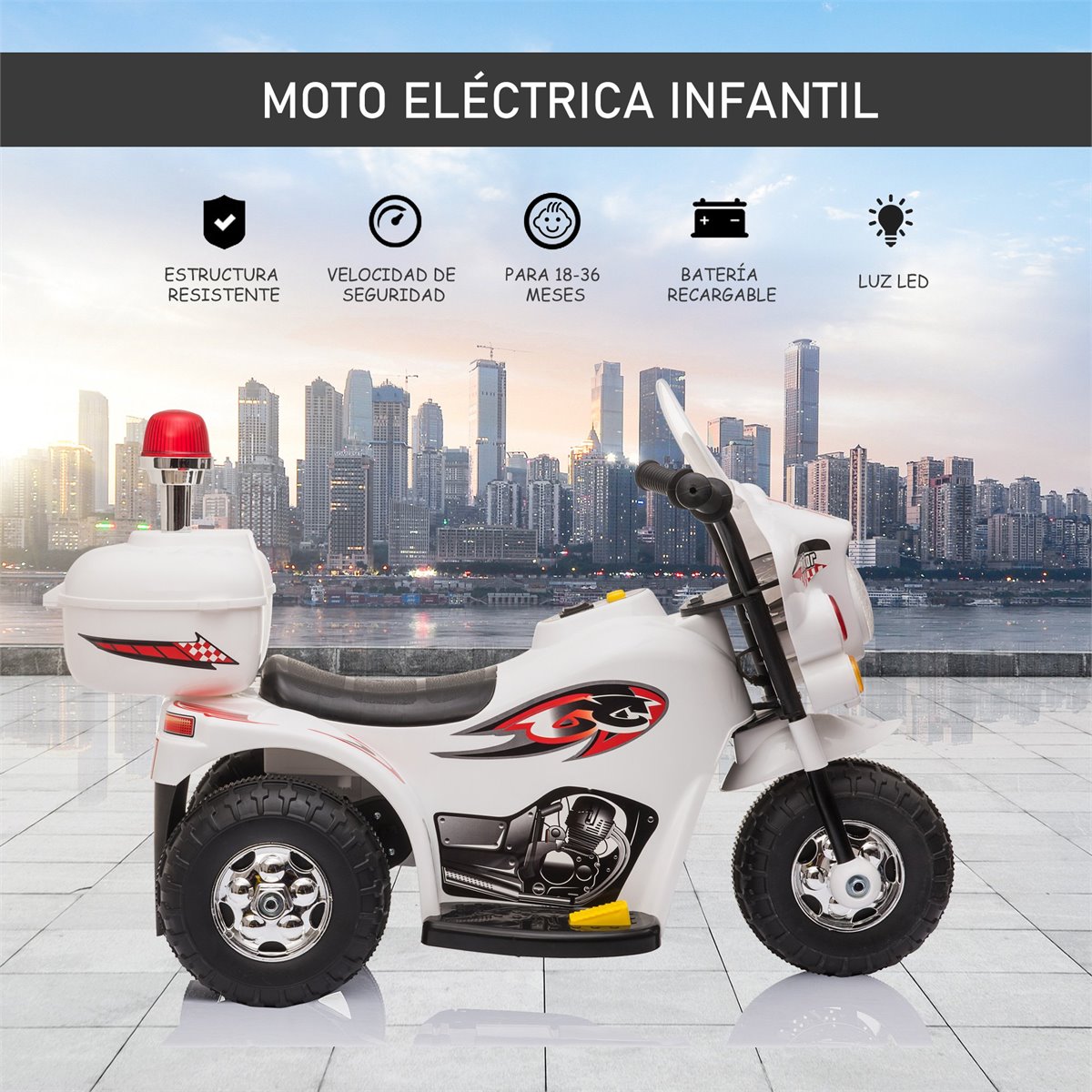 Moto Eléctrica Infantil - HOMCOM Moto Eléctrica Infantil, Moto Eléctrica  Infantil +3 Años, 6V, Luces, Música
