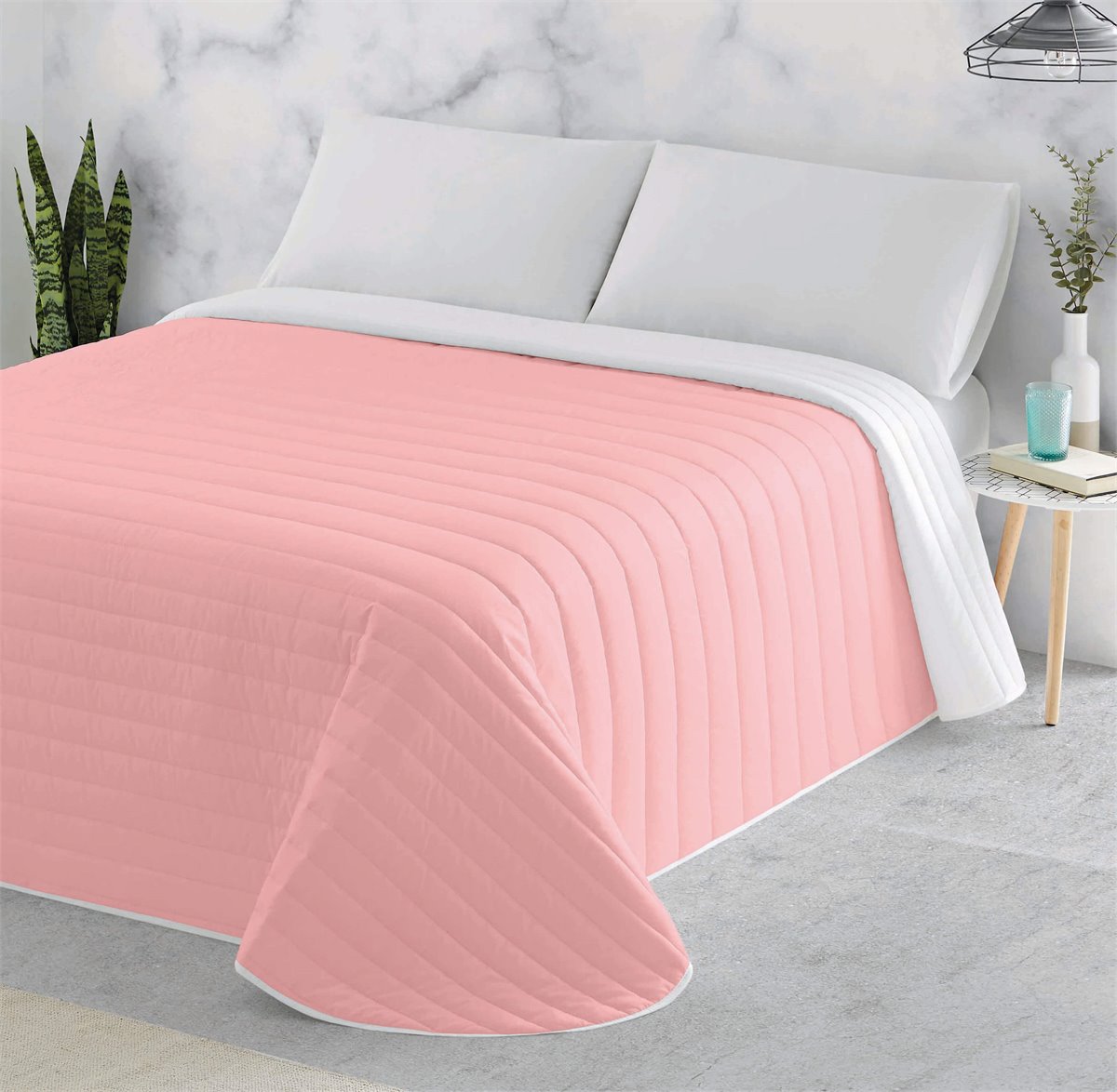 COLCHA BOUTI REVERSIBLE BICOLOR L.302 ROSA/BLANCO CAMA 90 - Conforama