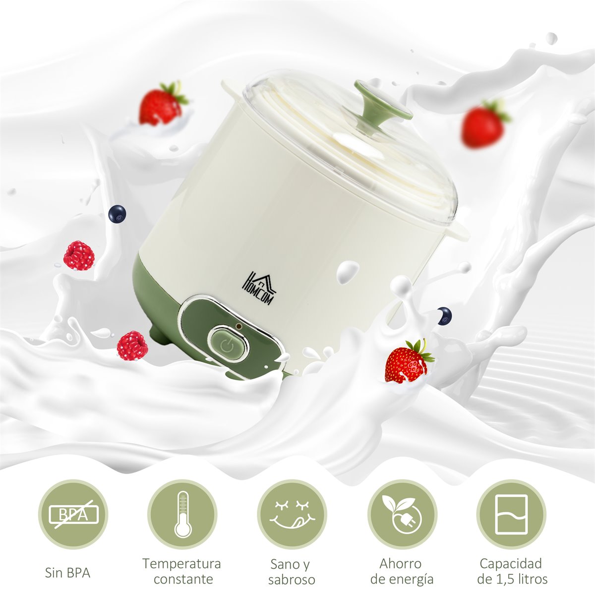 HOMCOM yogurtera 20W capacidad 1,26L con 7 tarros de cristal de 180 ml  termostato ajustable