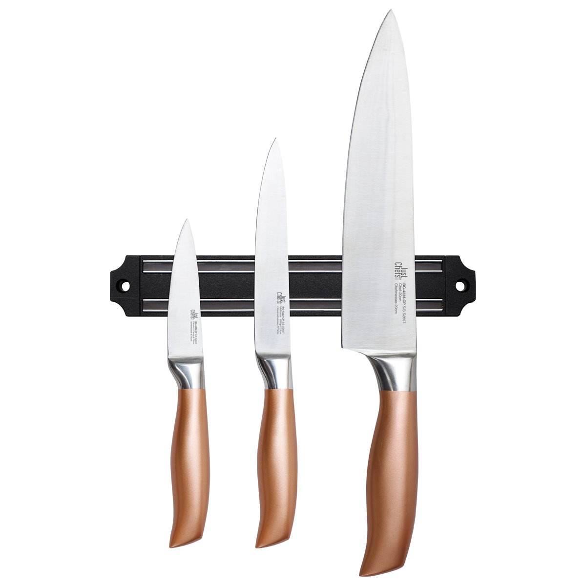 Bateria de cocina 8 piezas apta para induccion SAN IGNACIO Hita en acero  inoxidable con set de 3 cuchillos en acero inoxidable con barra magnetica