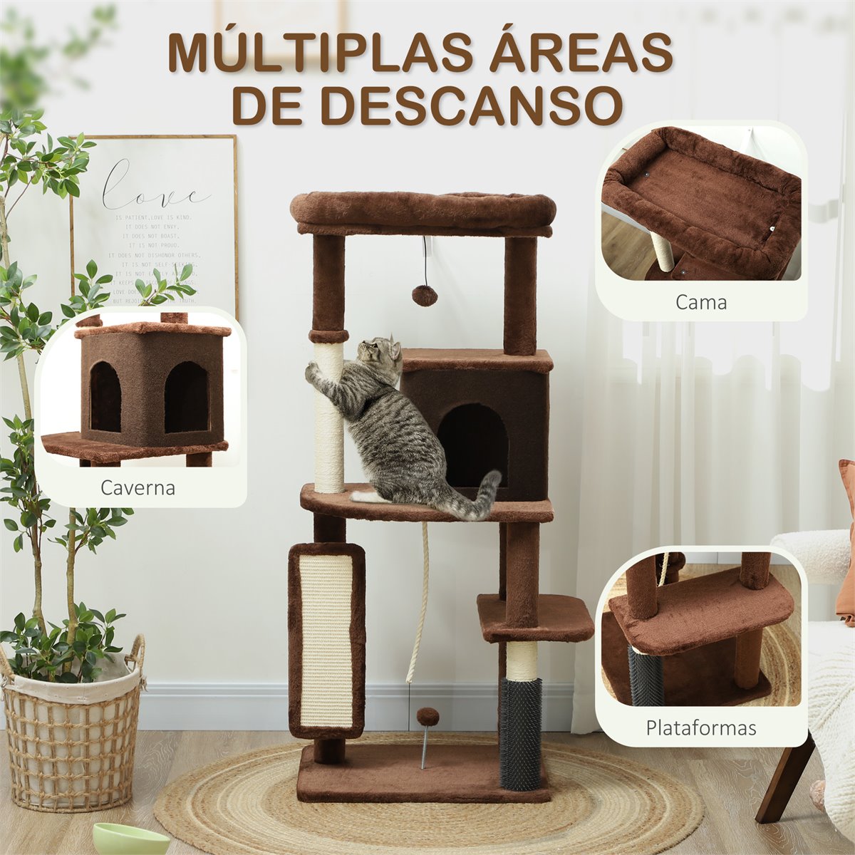 Pawhut Rbol Rascador Para Gatos Altura Cm Rbol Para Gatos Torre