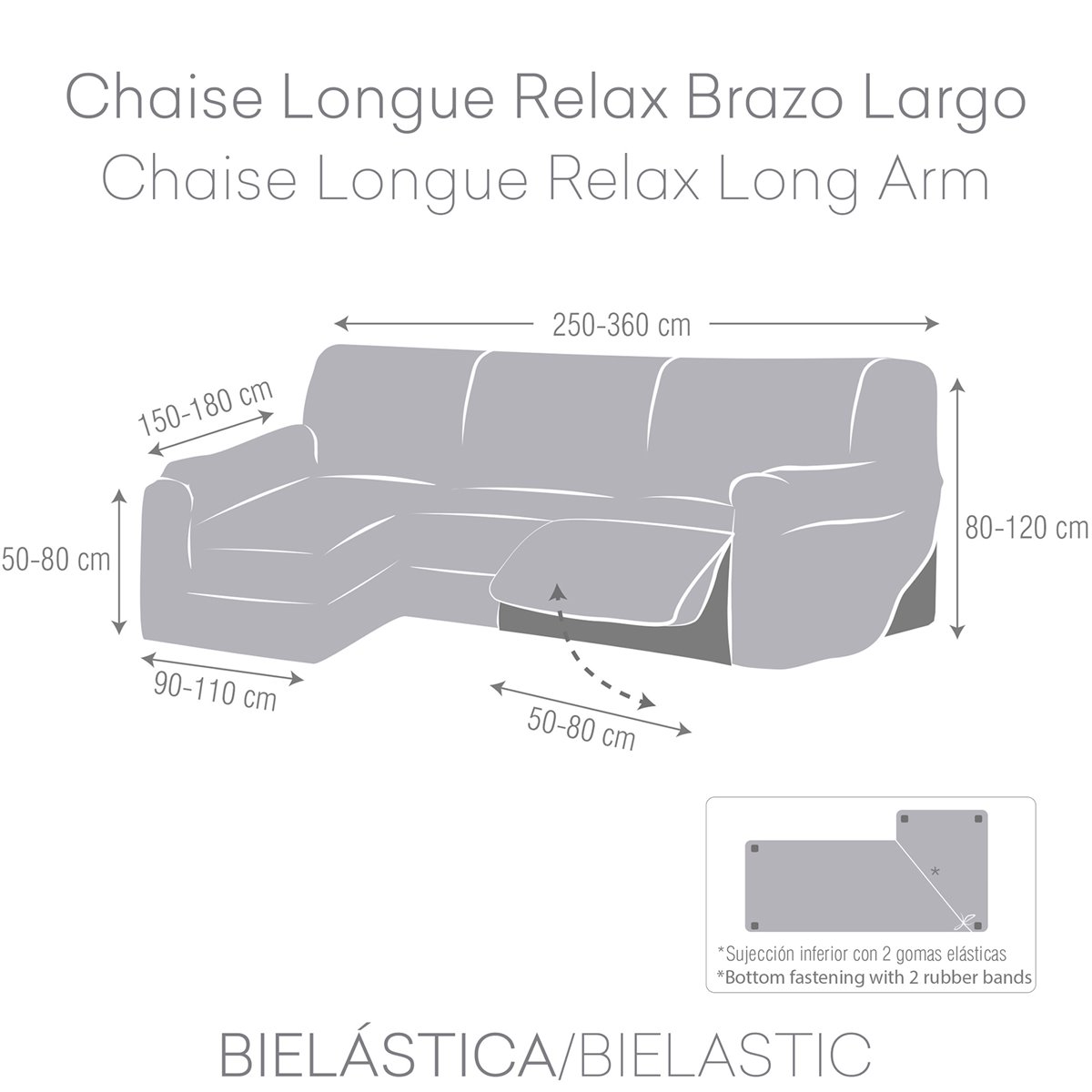 Funda Sofá Relax Bielastica Adaptable 2 Plazas (150-200 cm) Gris Osc ROC