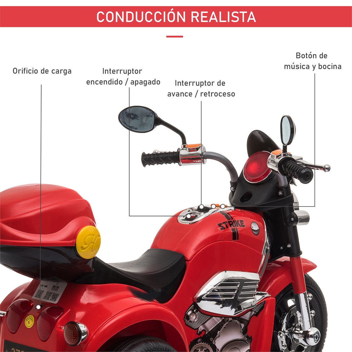 HomCom® Moto Eléctrica Infantil de Bateria 6V Recargable Niños 3 Años  Cargador y Ruedas Apoyo Color Rojo
