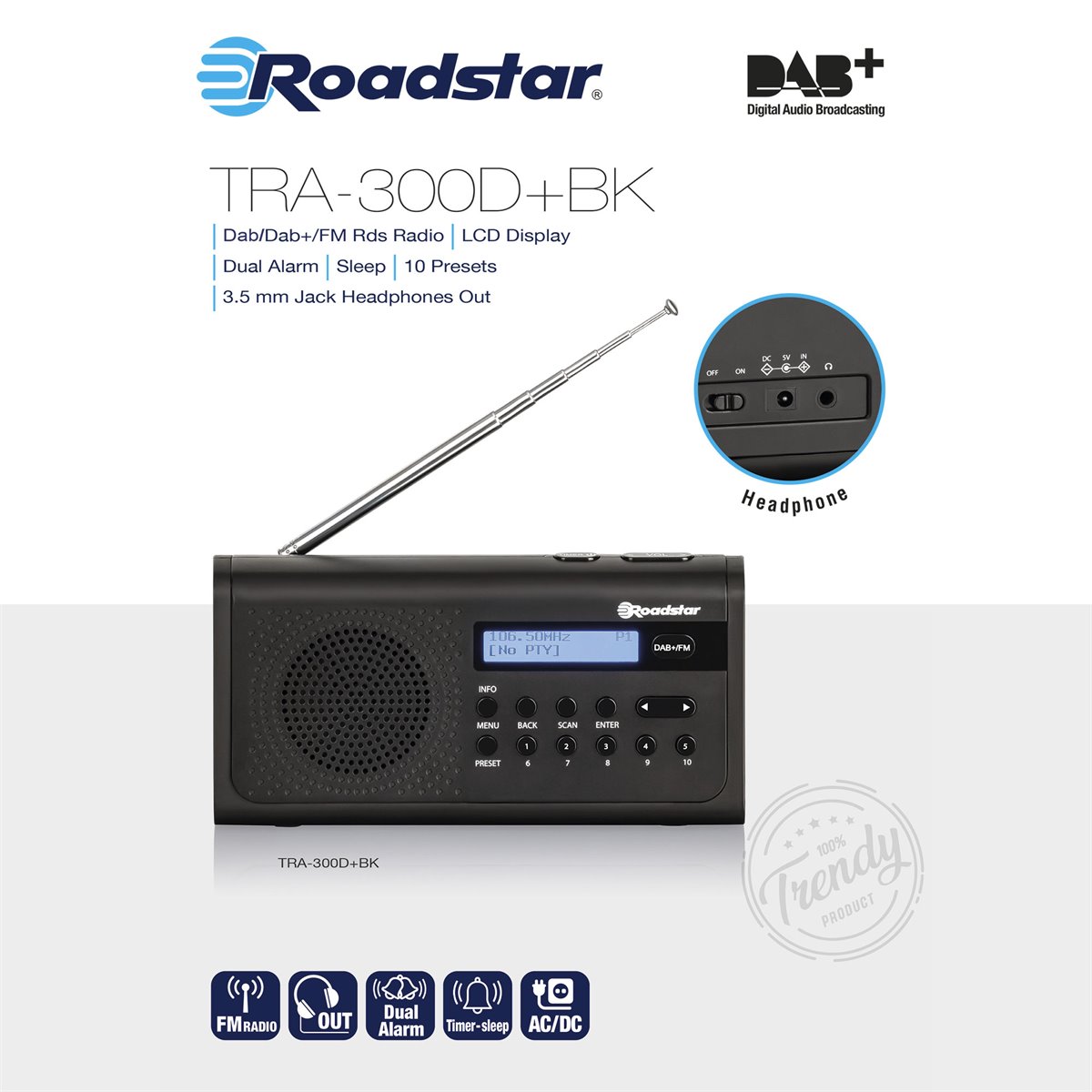 Roadstar TRA-1230BK Radio Portátil FM Analógica, Funciona a Pilas, Toma de  Auriculares, Transistor de Bolsillo