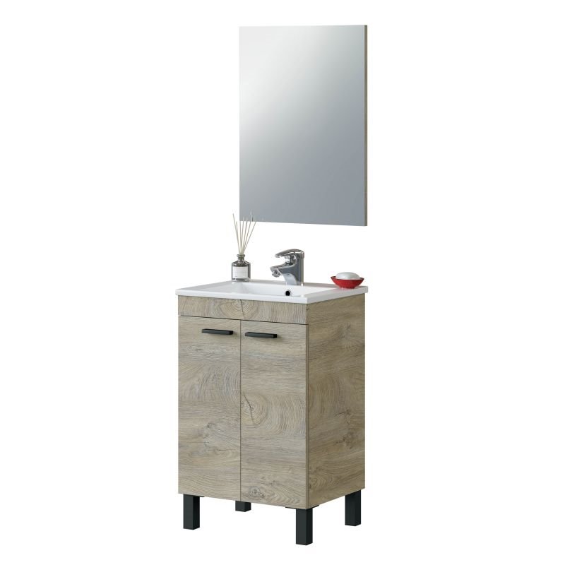 Mueble de baño 2 puertas con espejo, sin lavabo, 50 cm LEVIS