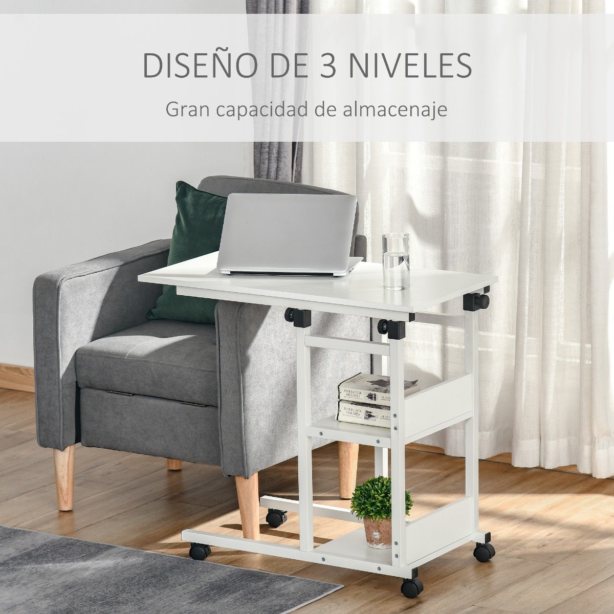 Mesa de bandeja, mesa auxiliar ajustable para sofá/cama, escritorio  portátil con ruedas, mesa para colocar sobre la cama, carrito para portátil  con