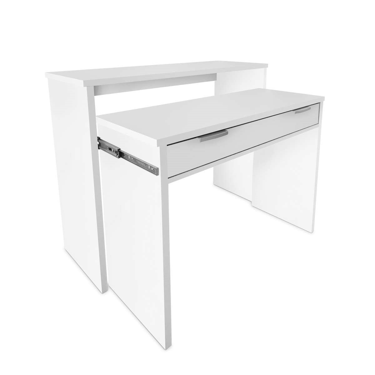 Mesa de escritorio extensible Bureau Blanco Mate y Gris Cemento  87,5x98,5x70 cm - Conforama