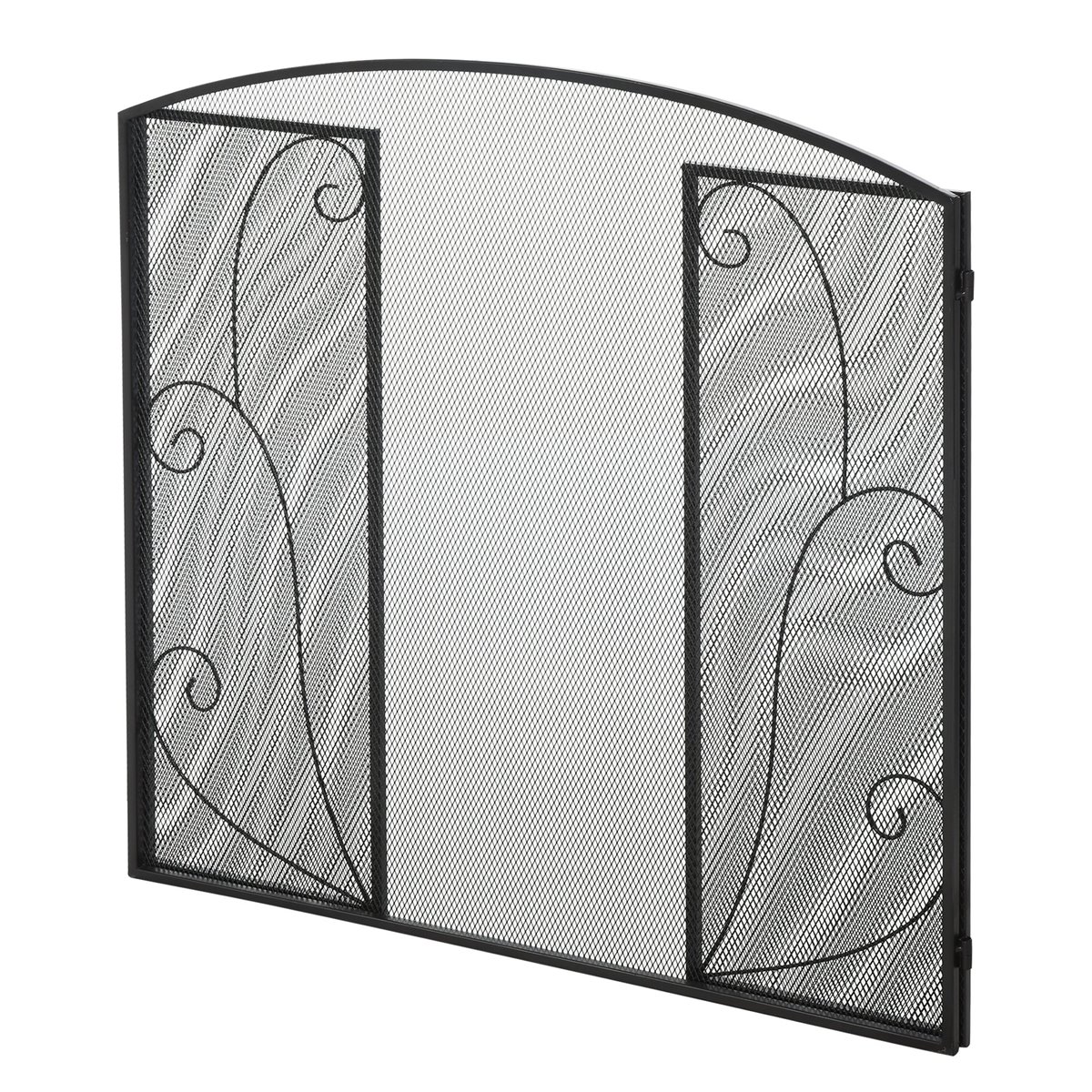 Salvachispas Plegable para Chimenea Pantalla Triple Protector para Estufas  3 Paneles con Bisagras Estructura de Metal y Alambre Decorativo 105x80,5 cm  Negro