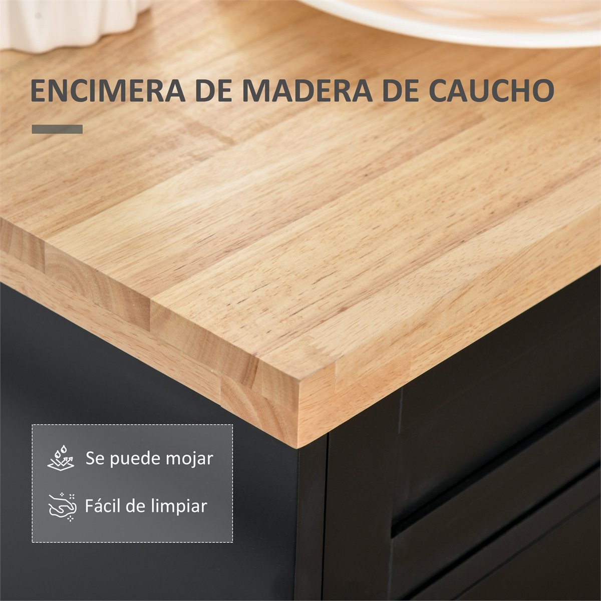 Carrito de Cocina de MDF Madera de Caucho 108x45x89 cm-Blanco