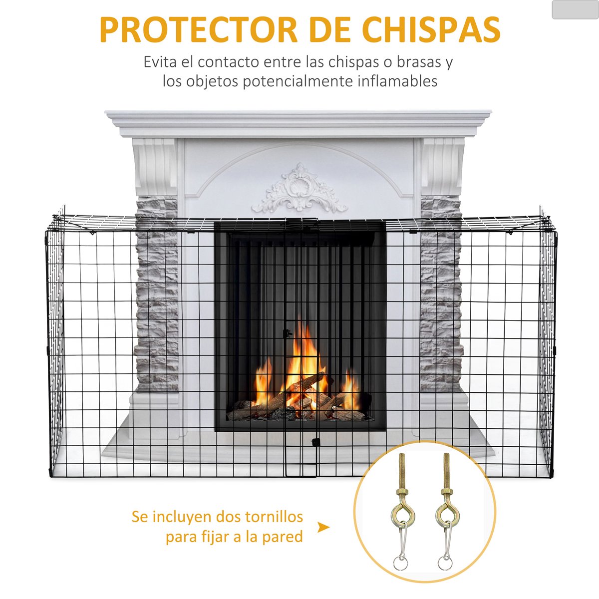 Homcom Salvachispas Plegable Pantalla Protectora De Chimenea 3 Paneles Con  Bisagras Y Estructura De Metal Decorativa 126x3x80 Cm