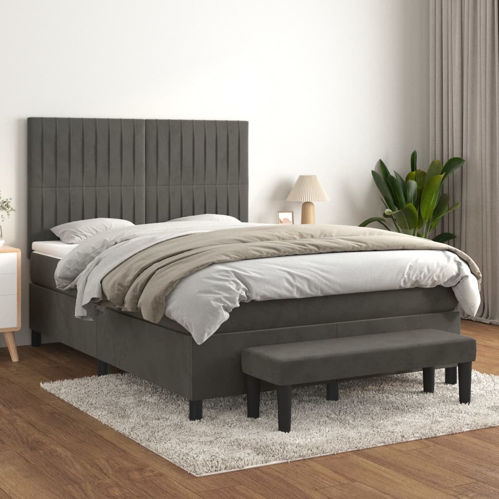 Estructura de cama box spring tela gris oscuro 160x200 cm - Conforama