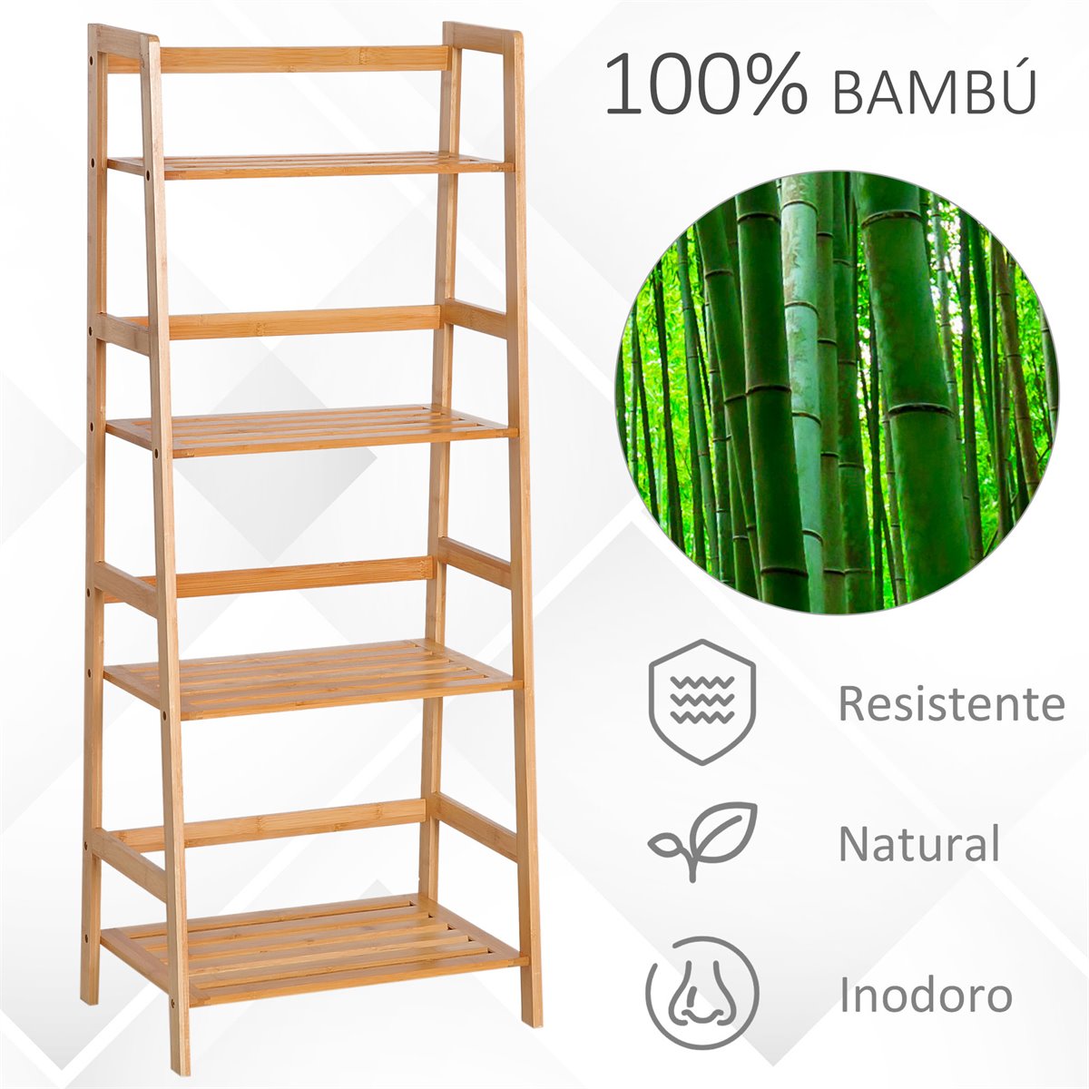 kleankin Estantería Escalera de Bambú de 4 Niveles Mueble de Almacenaje  Multifuncional para Baño Salón Cocina 35x36x138,5 cm Blanco y Natural -  Conforama