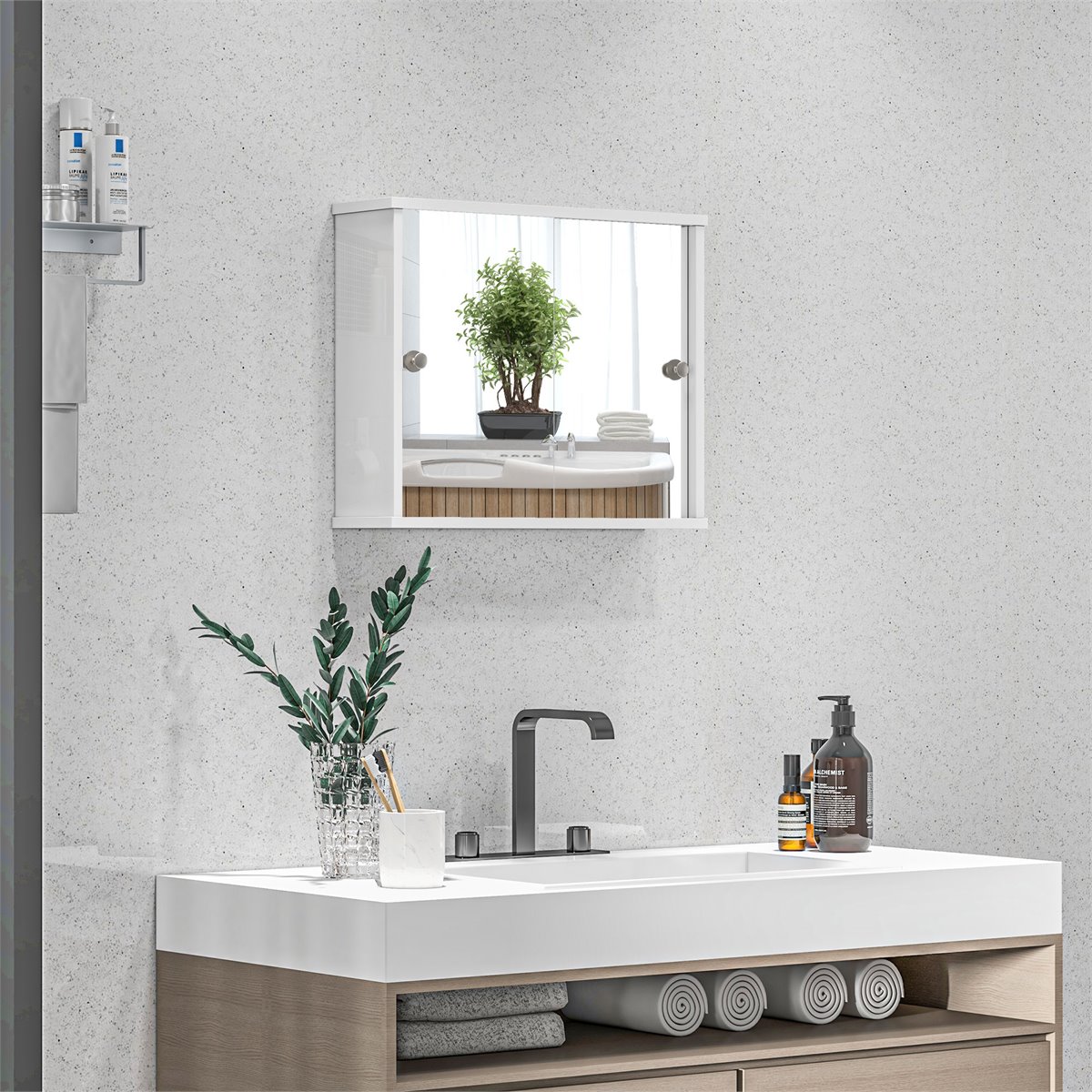 Armario de baño con espejo montado pared kleankin 60x18x50 cm