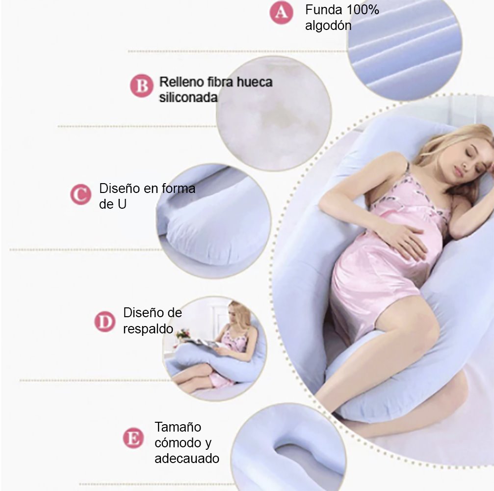 Acomoda Textil - Almohada de Embarazo Cuerpo Completo. Cojín Embarazadas en  Forma de U 65x140cm. (Gris)