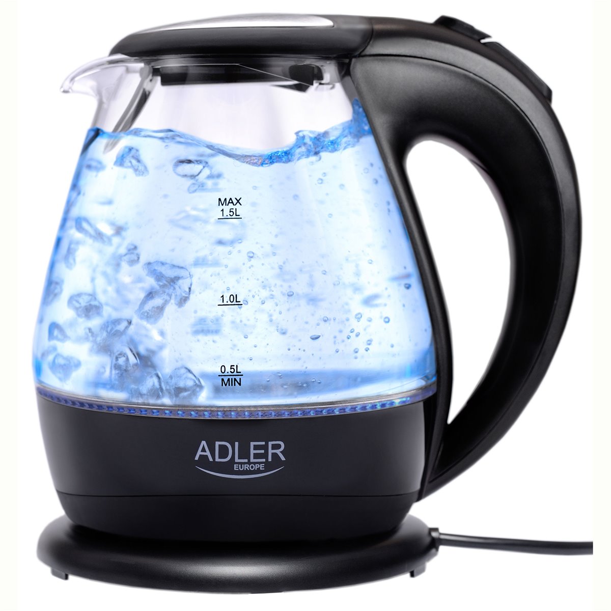Adler AD 1247 Hervidor Agua Eléctrico, 1,7 L, Jarra Cristal, Regulador  Temperatura, Resistencia Oculta, Transparente, 2200W
