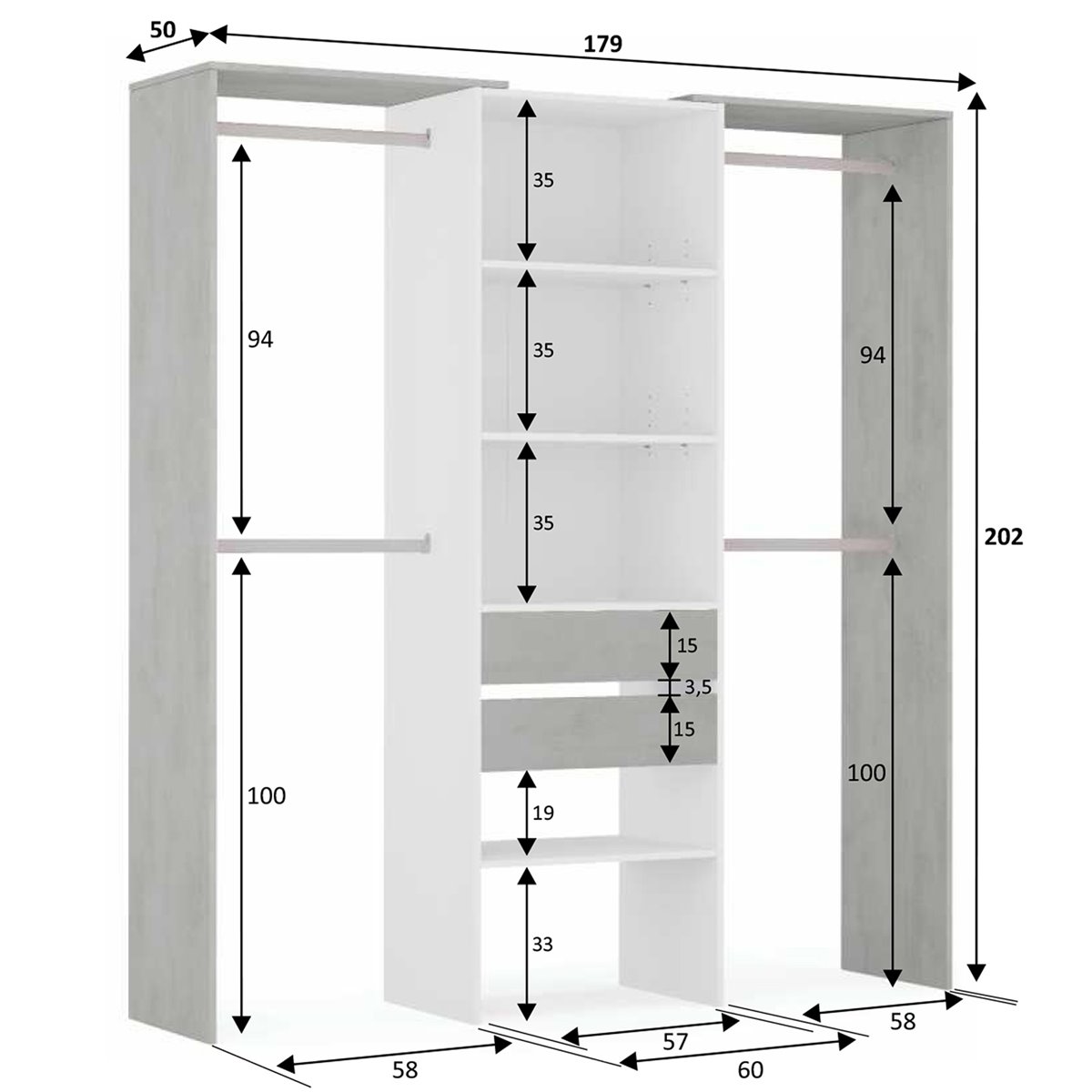 Armario 4 puertas abatibles blanco 180 cm(alto)160 cm(ancho)50 cm