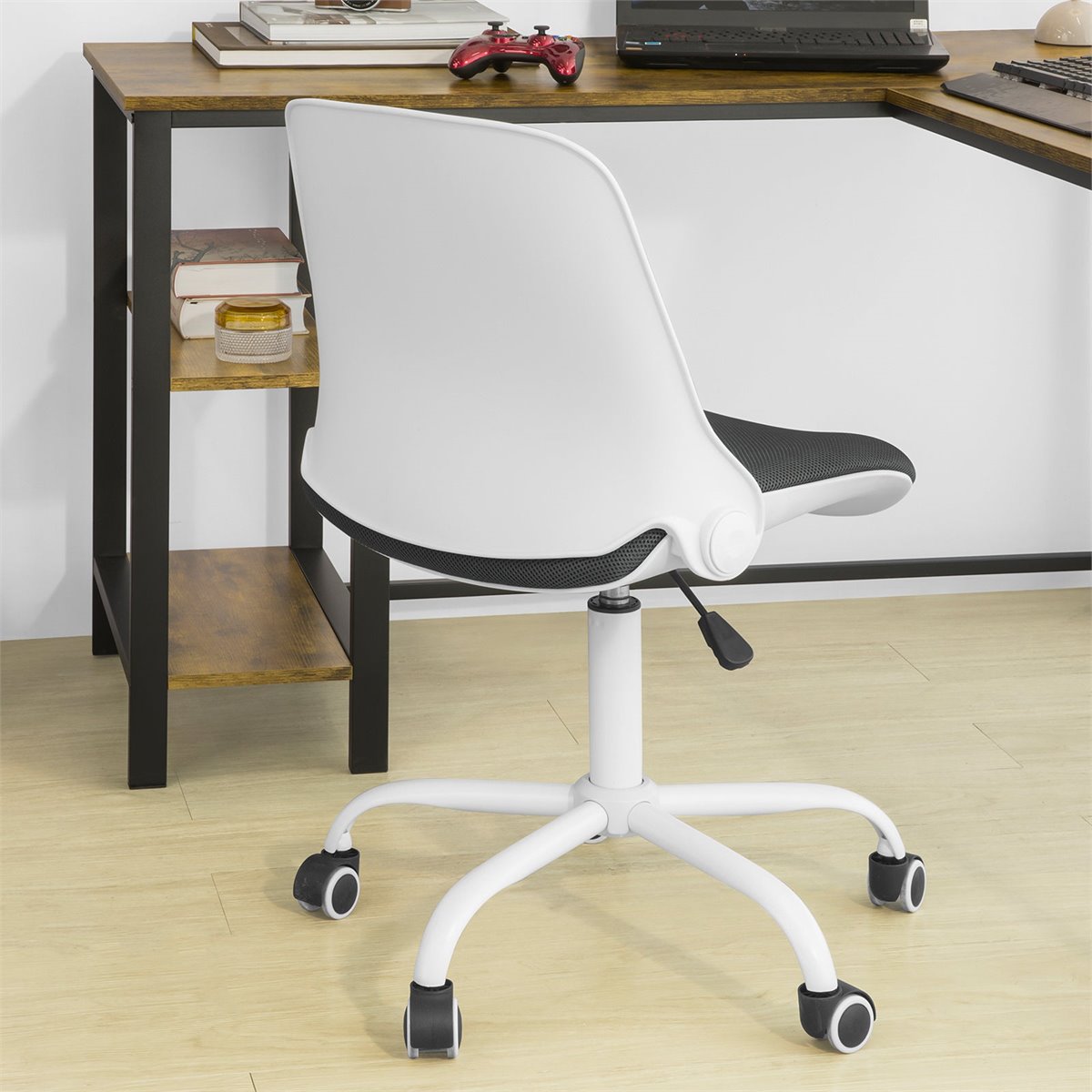Silla ergonómica de oficina con respaldo plegable metal blanco