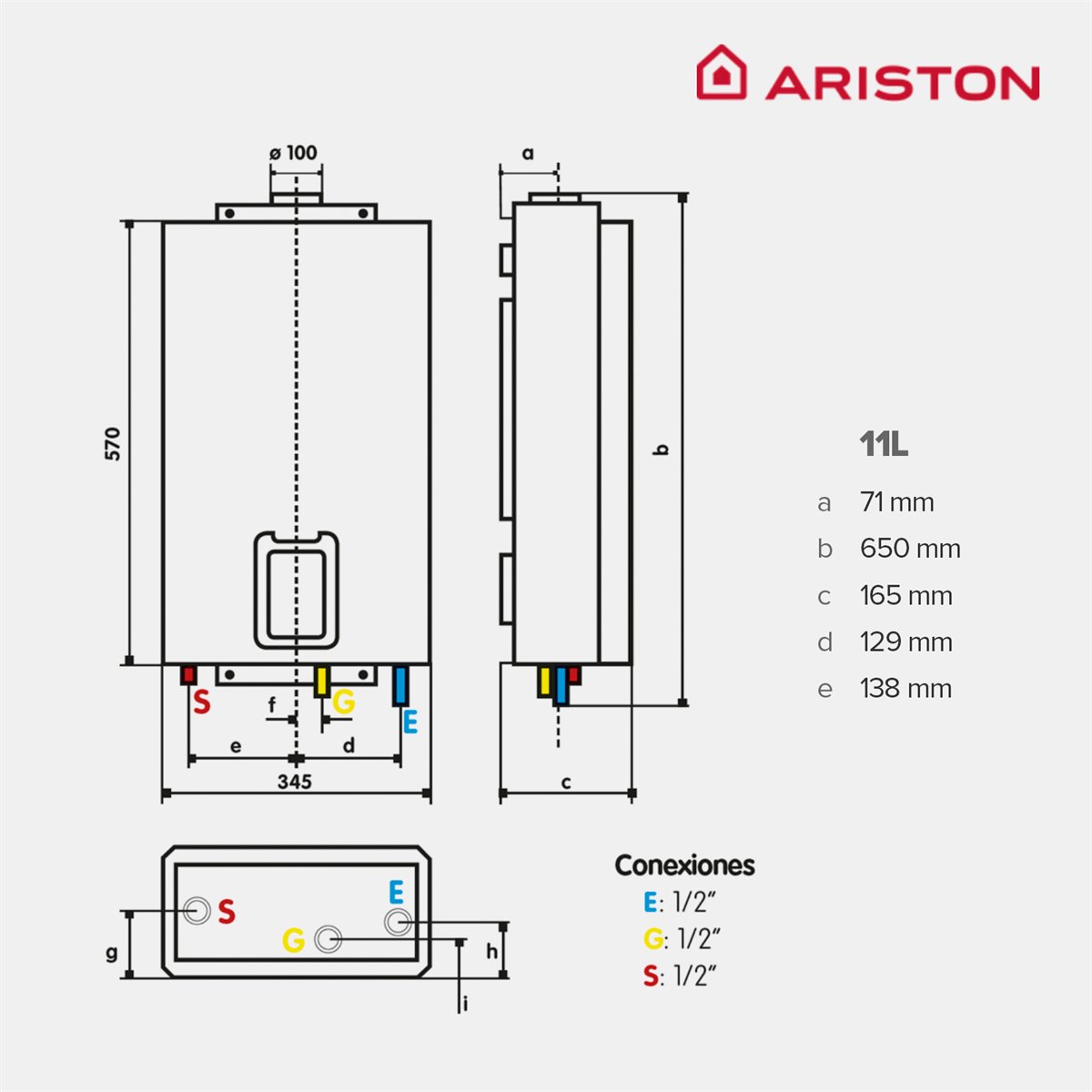 Calentador a gas  Ariston NEXT EVO X SFT11 GLP BLU EU Funciona con gas  butano/ propano, Estanco, 11 l/min, Blanco + Kit Salida humos