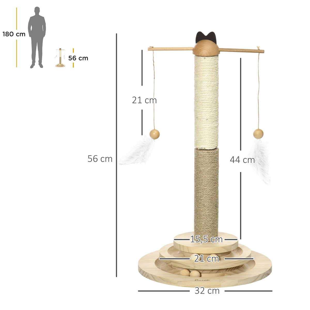 Pawhut Rbol Rascador Para Gatos De Madera Altura Cm Torre Para