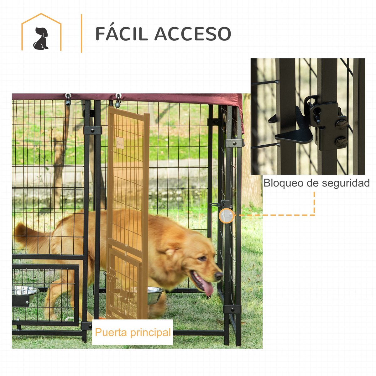PawHut Parque para Mascotas con Toldo de Tela Oxford Jaula para