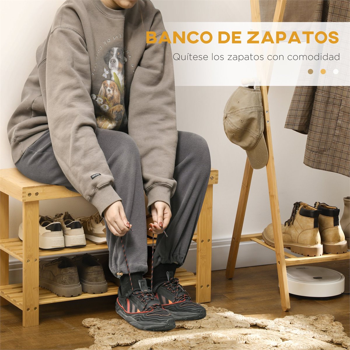 HOMCOM Zapatero de Bambú de 3 Niveles Estante Zapatero Estantería para 9  Pares de Zapatos para Entrada 76x33x51 cm Natural