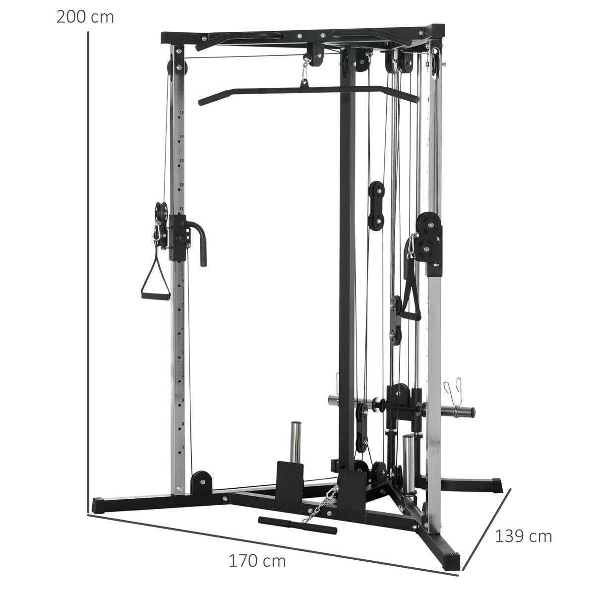 Máquina de musculación multifuncional con placas de peso hasta 45 Kg para  piernas y brazos de acero negro Homcom