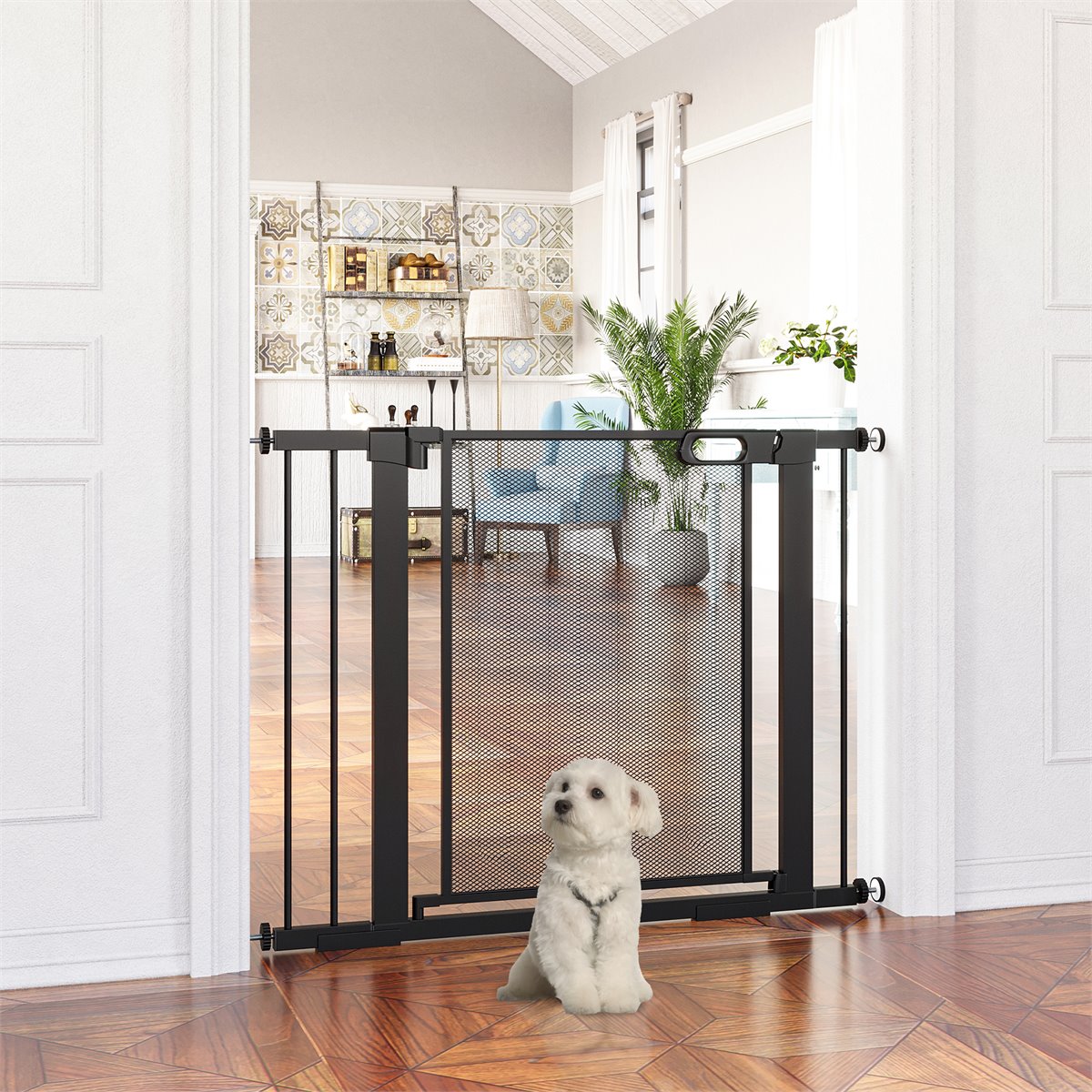 PawHut Puerta de Seguridad para Perros y Gatos Extensible 0-150 cm Puerta  Retráctil para Mascotas Barrera para Escaleras y Pasillos Aleación de  Aluminio 165x10,7x85 cm Gris