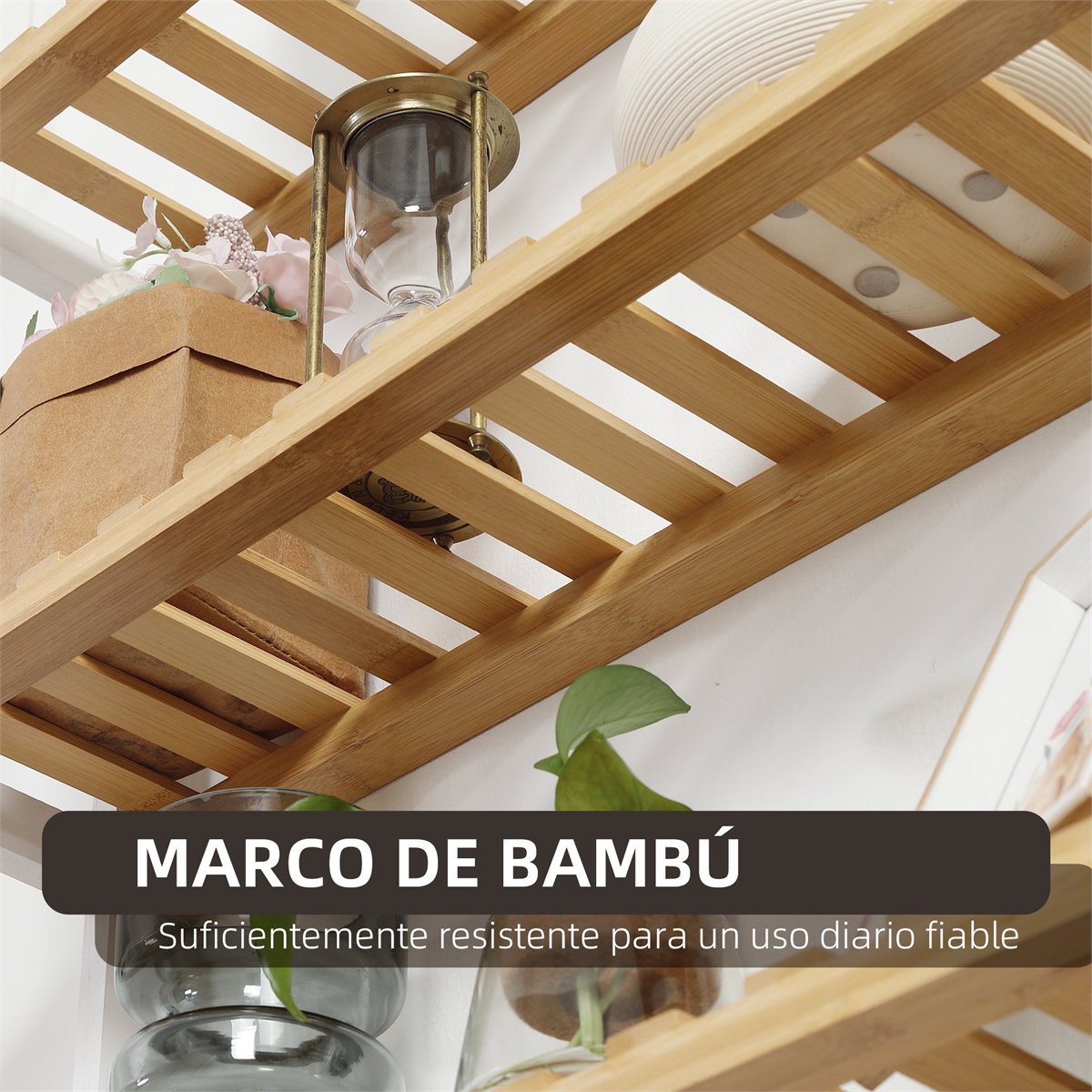 HOMCOM Estantería de Bambú de 3 Niveles Mueble Organizador Multifuncional  para Baño Cocina Salón 62x33x80 cm Natural